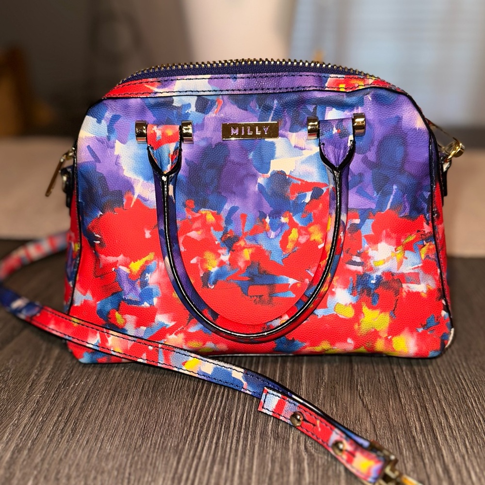 Milly Floral Print Leather Handbag